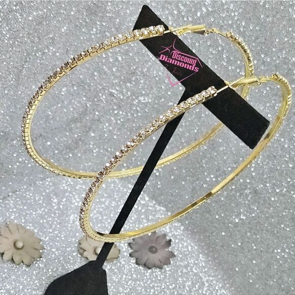 White Baguette Diamond 14K Gold Hoop Earrings 925 Silver - Picture 3 of 14